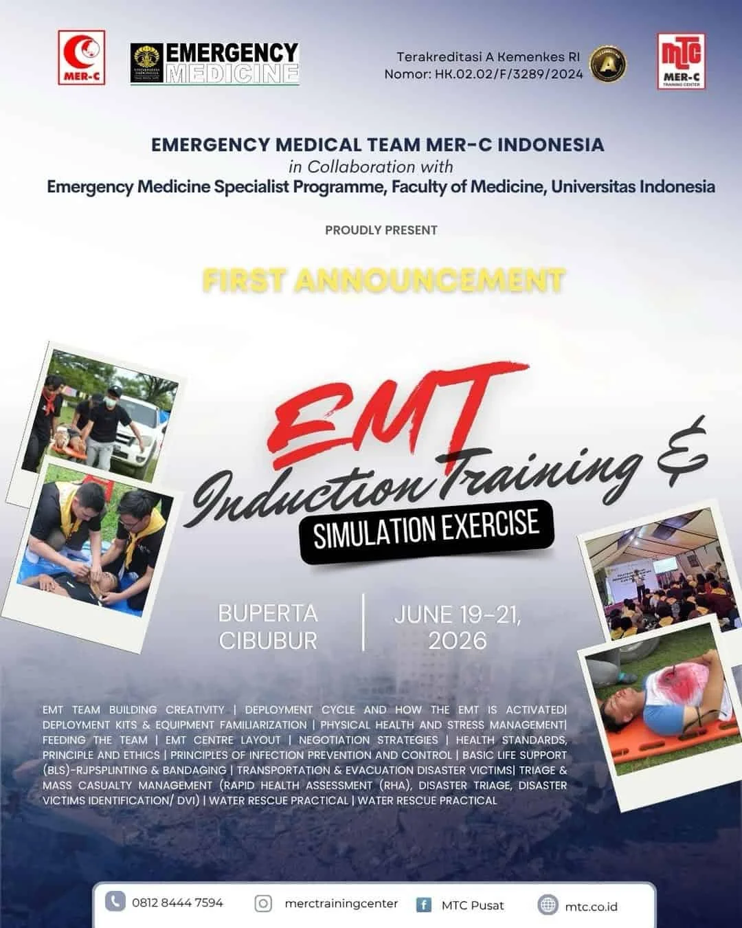 EMT MER-C dan FKUI akan Gelar EMT Induction Training & Simulation Exercise